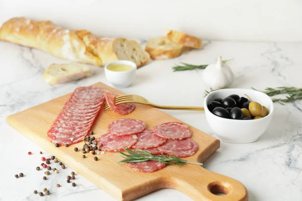 Board Tasty Salami Table — Stock Photo, Image