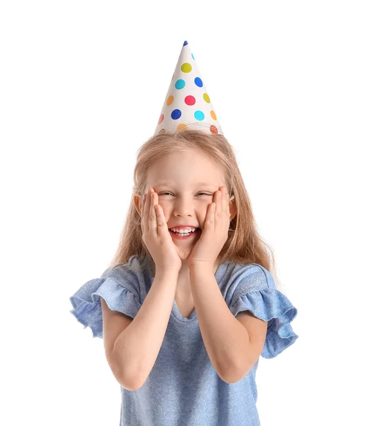 Linda Niña Sombrero Fiesta Sobre Fondo Blanco — Foto de Stock