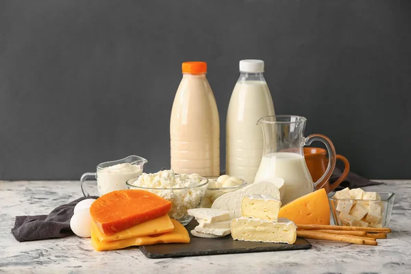 Different Dairy Products Dark Background — Stock Photo, Image