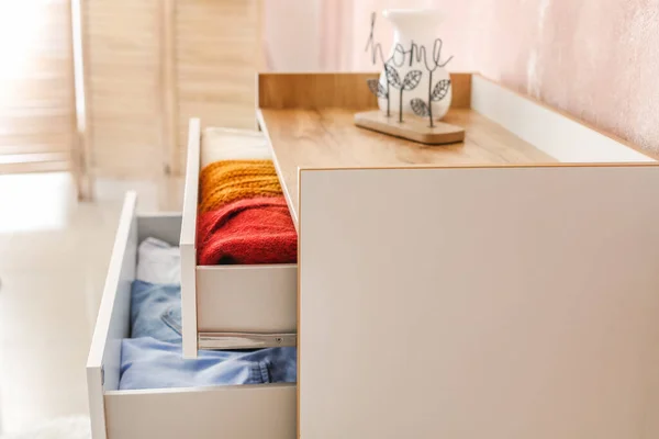 Stylish Chest Drawers Clothes Room Closeup — Stock Photo, Image