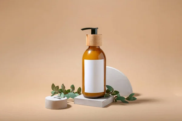 Composition Bottle Natural Shampoo Color Background — Stock Photo, Image