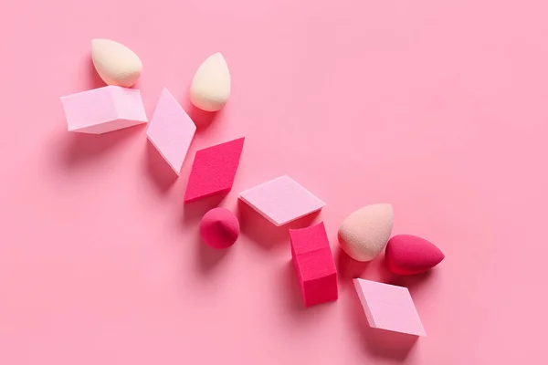 Different Makeup Sponges Color Background — Stock Photo, Image