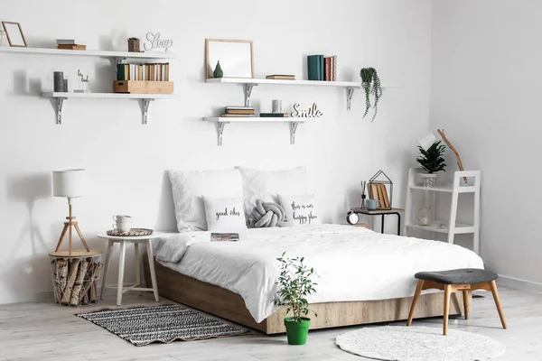 Interior Modern Bedroom Tables Houseplants — Stock Photo, Image