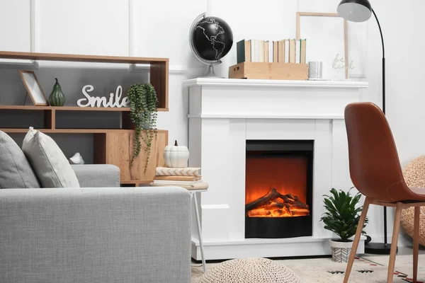 Interior Modern Room Fireplace — Stock Photo, Image