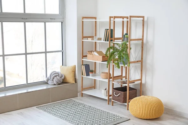 Modern Book Shelf White Wall Room — Stock Photo, Image