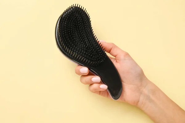 Female Hand Plastic Hair Brush Light Background — Stock Photo, Image