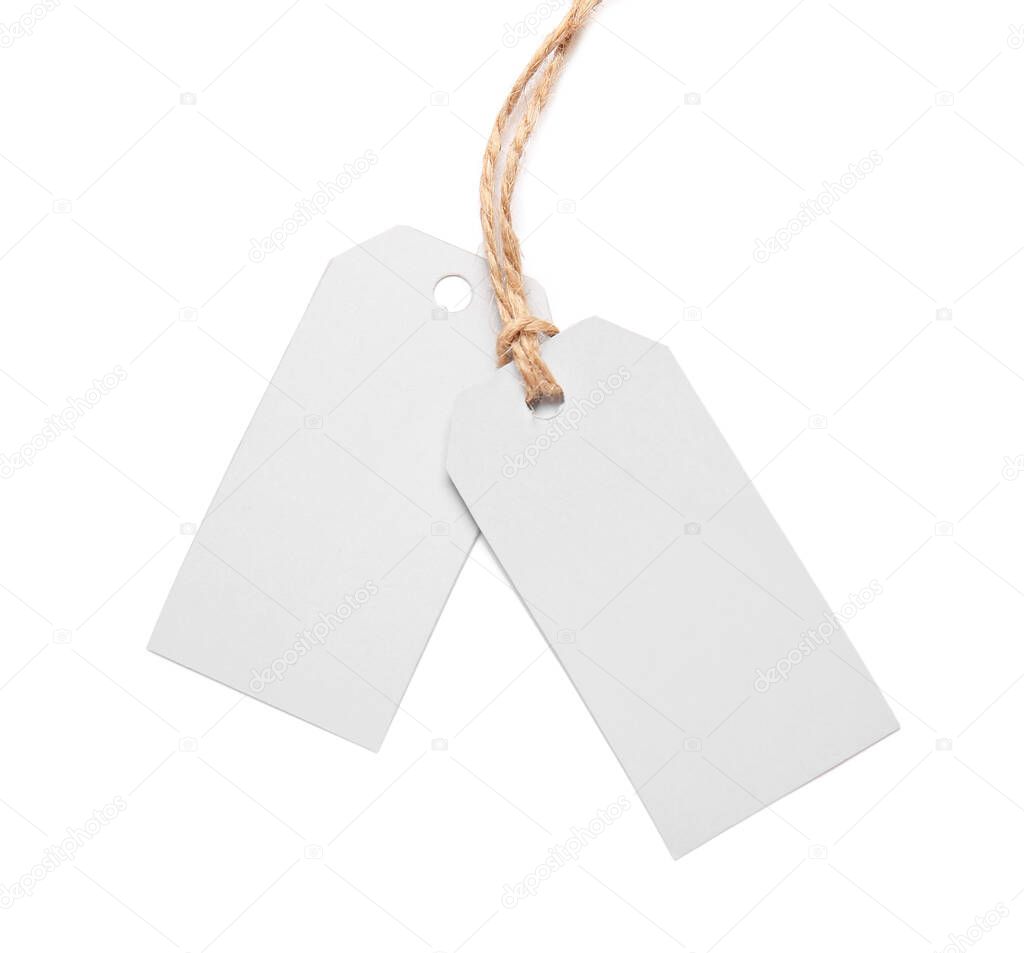 Blank shopping tags on white background