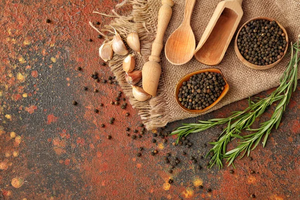 Bowls Peppercorns Grunge Background — Stock Photo, Image