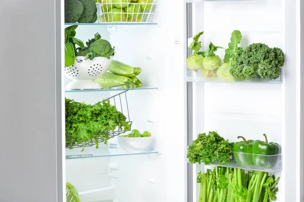 Fresh Vegetables Open Fridge Closeup — Stock Photo, Image
