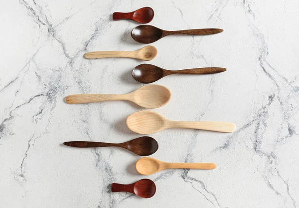 Different Wooden Spoons Color Background — Stock Photo, Image