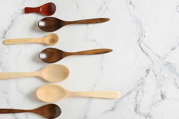 Different Wooden Spoons Color Background — Stock Photo, Image