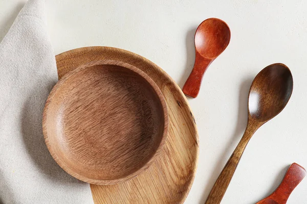 Wooden Spoons Bowl White Background — Stock Photo, Image