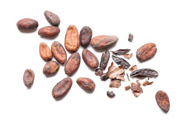 Cocoa Beans White Background — Stock Photo, Image