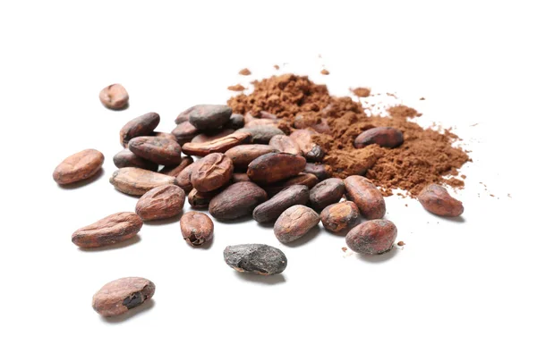 Какао Бобы Порошок Белом Фоне — стоковое фото