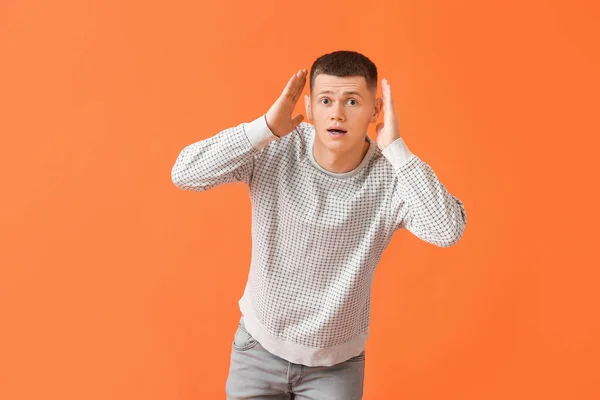 Surprised Young Man Color Background — Stock Photo, Image