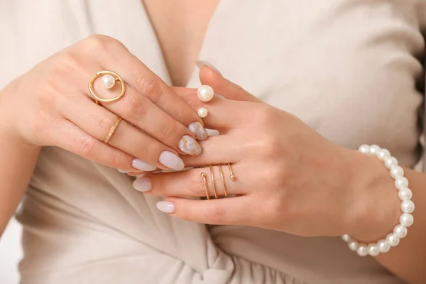 Young Woman Beautiful Manicure Accessories Closeup — Stock Photo, Image