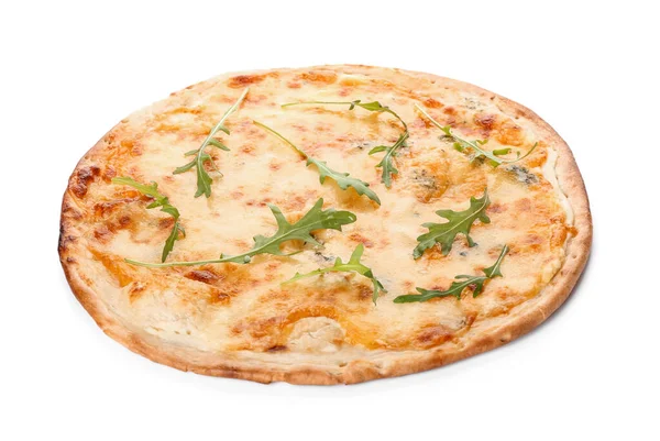 Smaklig Ost Pizza Vit Bakgrund — Stockfoto