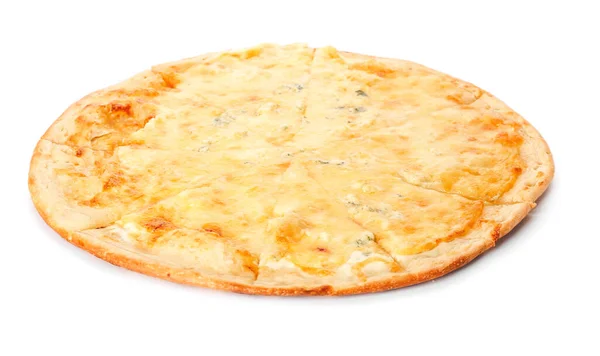 Lekkere Kaas Pizza Witte Achtergrond — Stockfoto