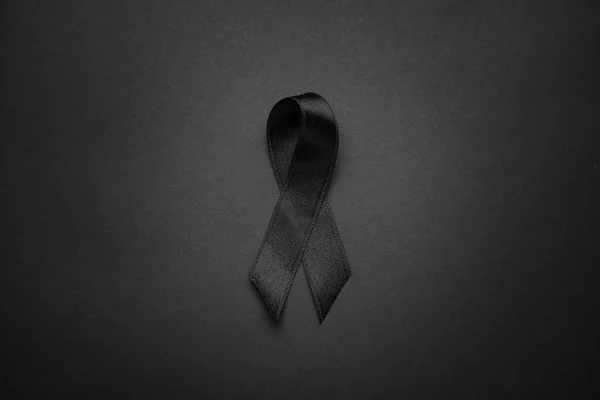 Black Funeral Ribbon Dark Background — Stock Photo, Image