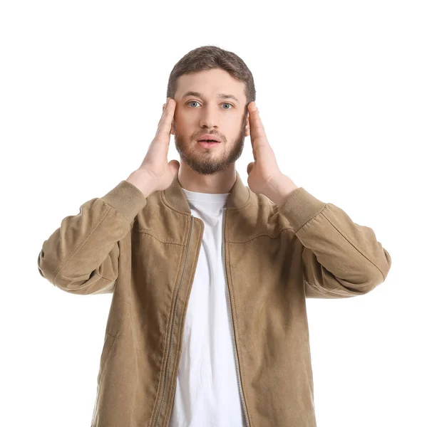 Shocked Handsome Man White Background — Stock Photo, Image