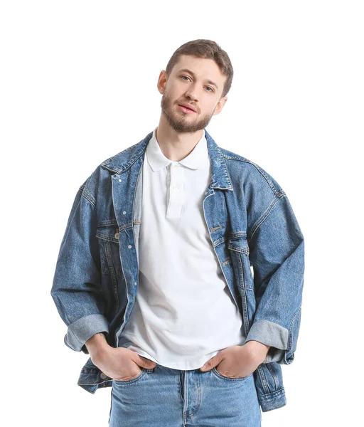 Retrato Hombre Guapo Sobre Fondo Blanco — Foto de Stock