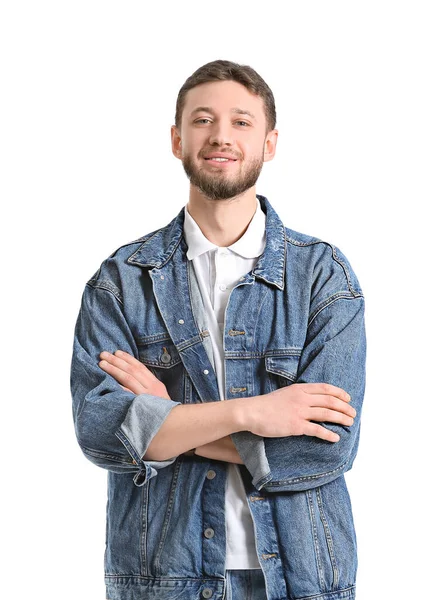 Retrato Homem Bonito Fundo Branco — Fotografia de Stock