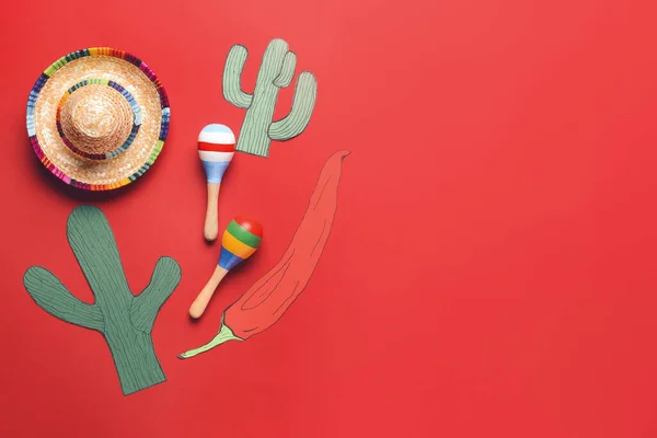 Sammansättning Med Symboler Mexiko Färg Bakgrund — Stockfoto
