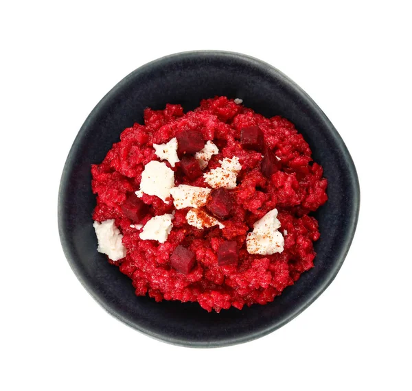 Plate Tasty Beet Risotto White Background — Stock Photo, Image