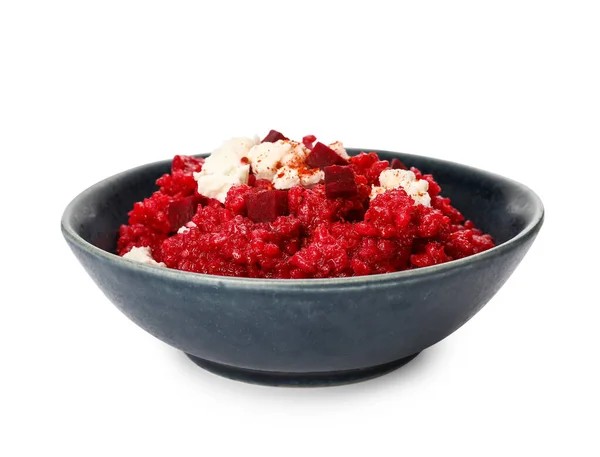 Plate Tasty Beet Risotto White Background — Stock Photo, Image