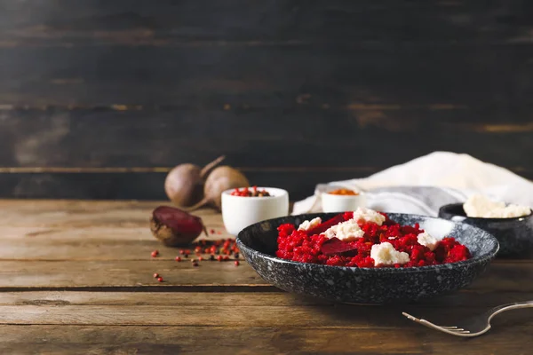 Plate Tasty Beet Risotto Wooden Background — Stock Photo, Image