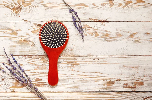 Hair Brush White Wooden Background — Stock Photo, Image