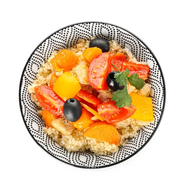 Bowl Couscous Vegetables White Background — Stock Photo, Image