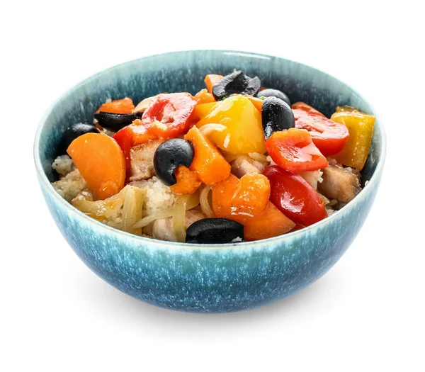 Bowl Couscous Vegetables White Background — Stock Photo, Image