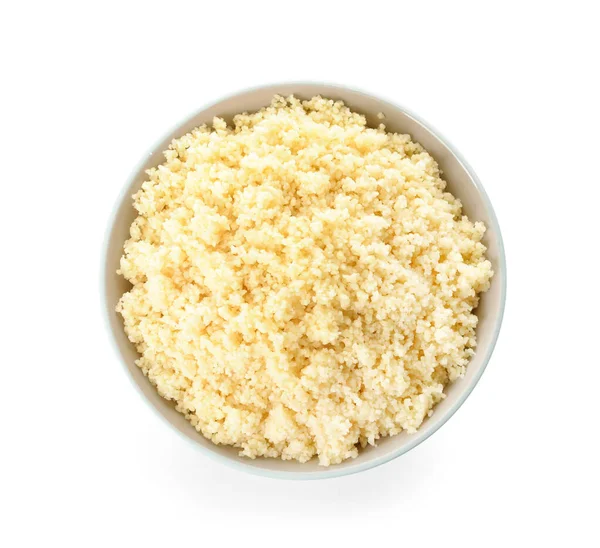 Bowl Tasty Couscous White Background — Stock Photo, Image