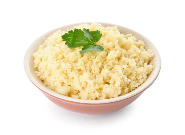 Bowl Couscous Gustoase Fundal Alb — Fotografie, imagine de stoc