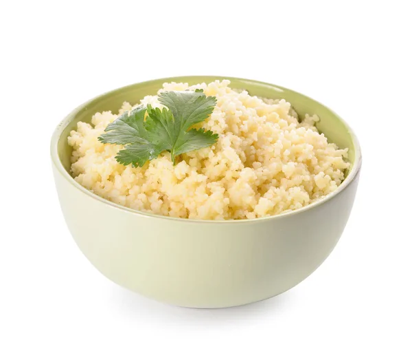 Bowl Couscous Gustoase Fundal Alb — Fotografie, imagine de stoc