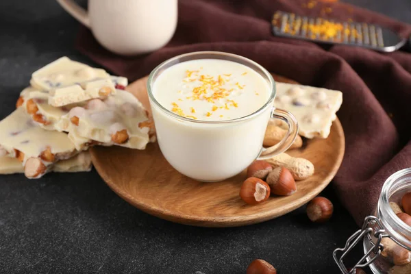 Cup Hot White Chocolate Dark Background — Stock Photo, Image