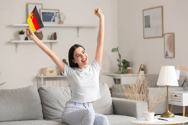 Young Woman Flag Germany Home — Stock Photo, Image