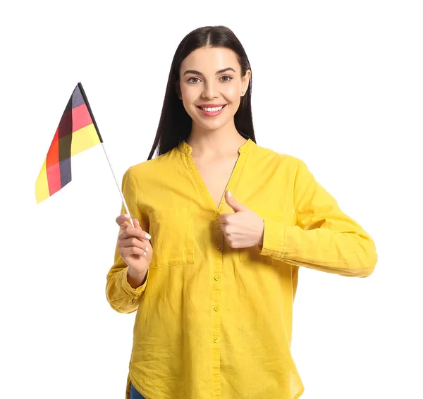 Hermosa Joven Con Bandera Alemania Mostrando Pulgar Hacia Arriba Sobre — Foto de Stock