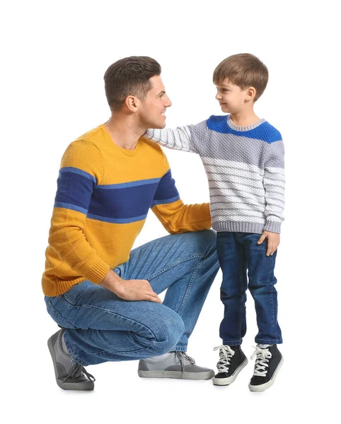 Happy Father His Little Son White Background — Stock Photo, Image