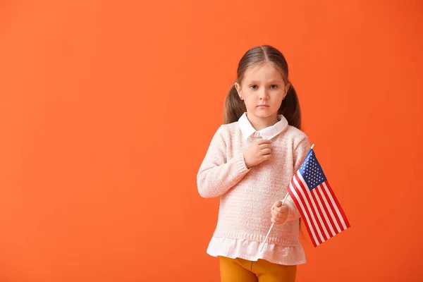 Little Girl Usa Flag Color Background Memorial Day Celebration — Stock Photo, Image