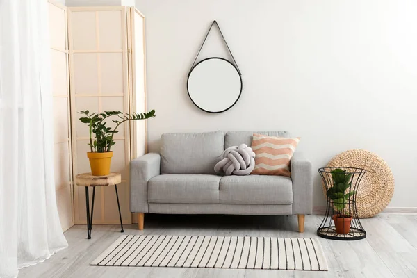 Interior Stylish Room Comfortable Sofa Mirror — Stock Photo, Image