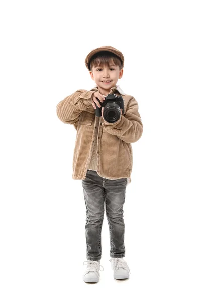 Cute Little Photographer White Background — Stock Photo, Image