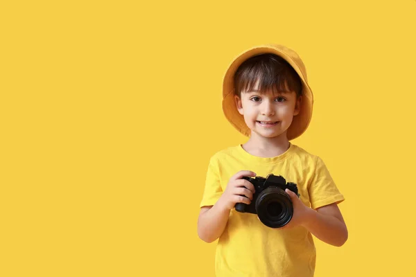 Cute Little Photographer Color Background — Stock Photo, Image