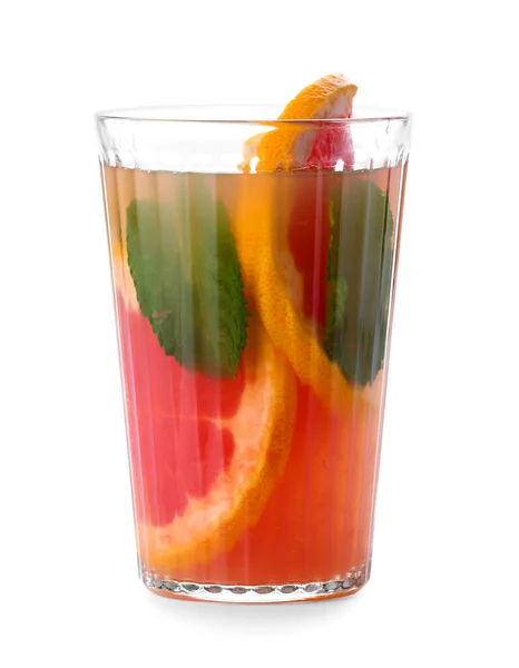 Glas Smakelijke Grapefruit Limonade Witte Achtergrond — Stockfoto