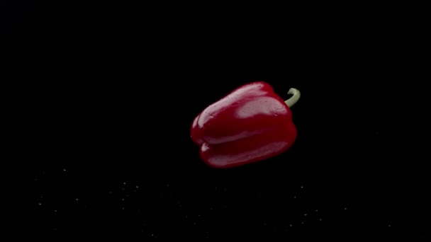 Frisse Vliegende Paprika Donkere Achtergrond — Stockvideo