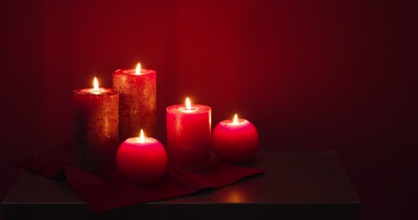 Beautiful Burning Candles Dark Background — Stock Video