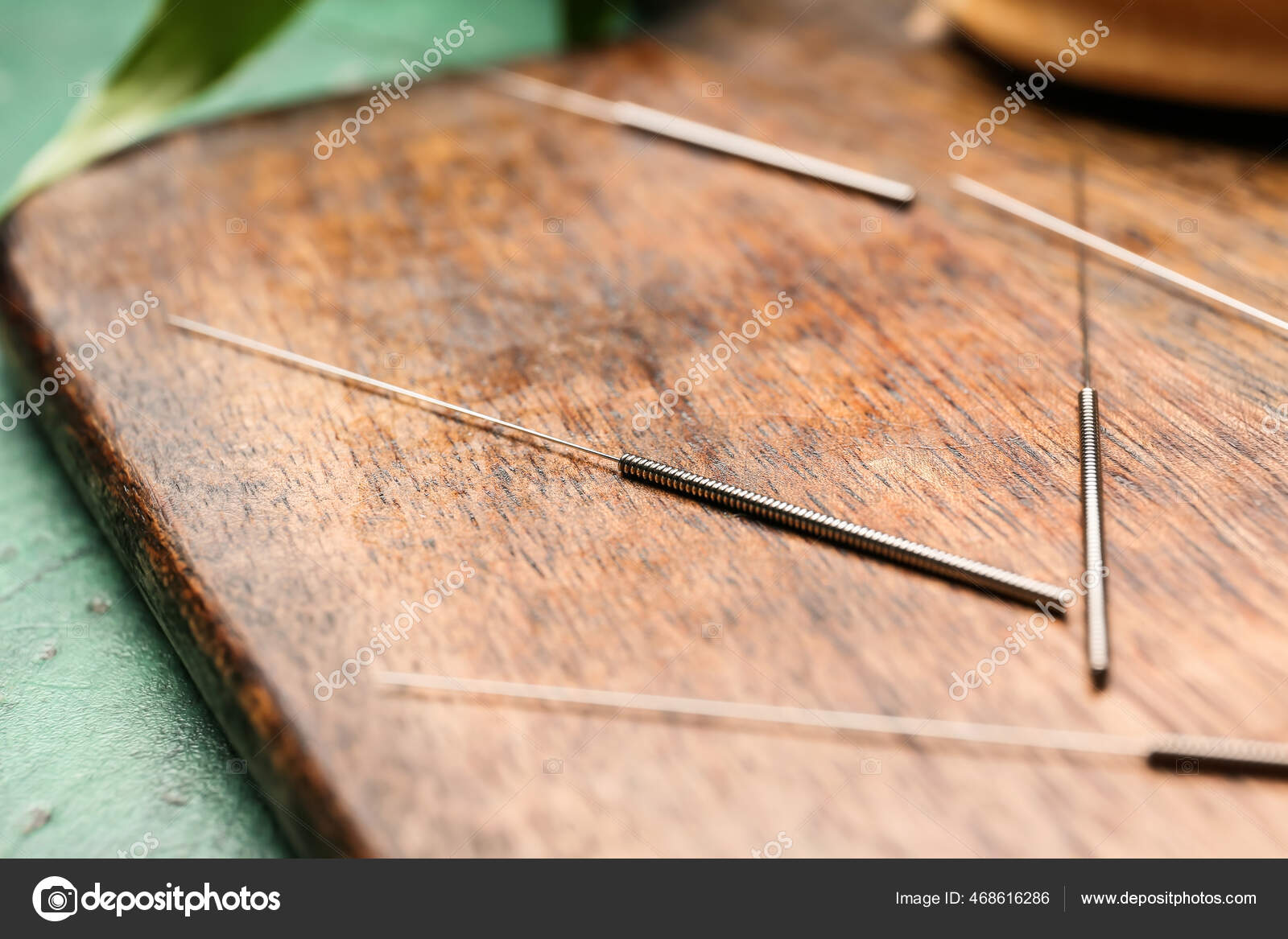 Acupuncture Needles Wooden Board Closeup Stock Photo by ©serezniy 468616286