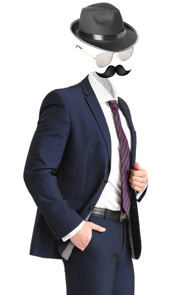 Невидимий Чоловік Стильним Одягом Аксесуарами Білому Тлі — стокове фото