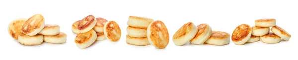 Tasty Cottage Cheese Pancakes White Background — Stock Photo, Image